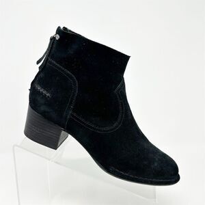 UGG Women's Black Suede Ankle Bootie with Block Heel Casual Size 8 Back Zipper
